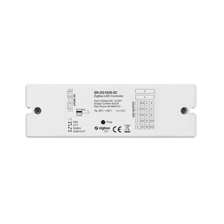 Sunricher četri vienā Zigbee RGBW/RGB CCT LED kontrolieris 4A/CH, DC12/24V (SR-ZG1029-5C)