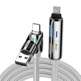 Blitzwolf BW-HDC6 4-in-1 USB-C/USB-A uz USB-C/Lightning kabelis 1,2 m 240 W RGB (pelēks)