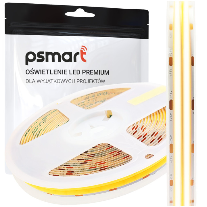 PSMART Taśma LED DUAL COB 24V WW 3000K IP20 12mm 600led/m 5m