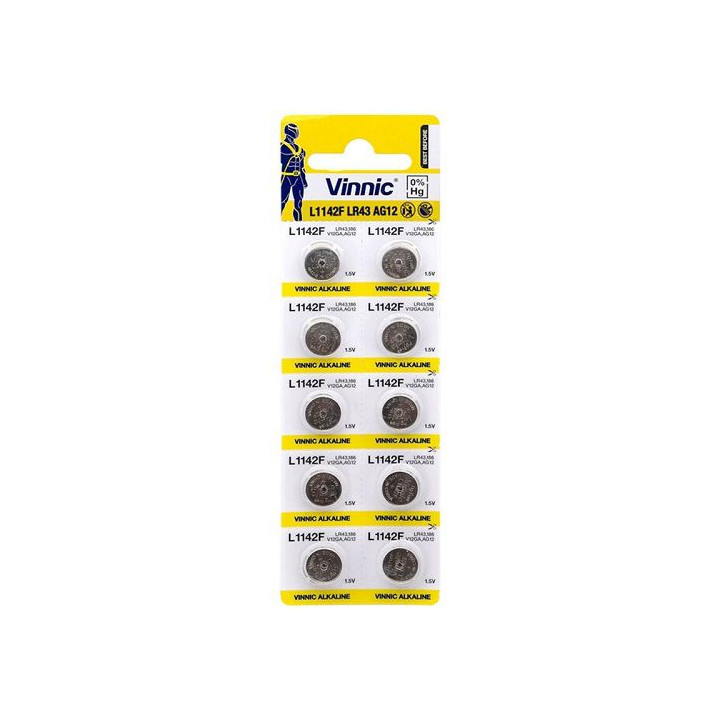 Vinnic L1142F / AG12 / LR43 / 186 / V12GA 1.5V 100mAh Alkaline pulksteņa baterijas 1 gab.