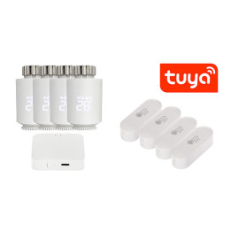 ATLO ATLO-TH-TUYA-4 Viedo termostata radiatora vārstu komplekts ar temperatūras sensoriem, Zigbee, Tuya Smart