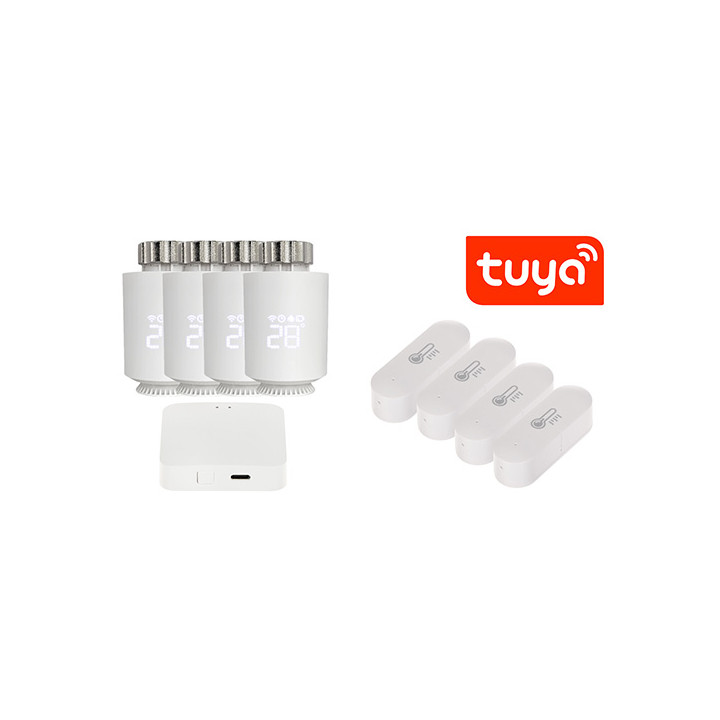 ATLO ATLO-TH-TUYA-4 Viedo termostata radiatora vārstu komplekts ar temperatūras sensoriem, Zigbee, Tuya Smart