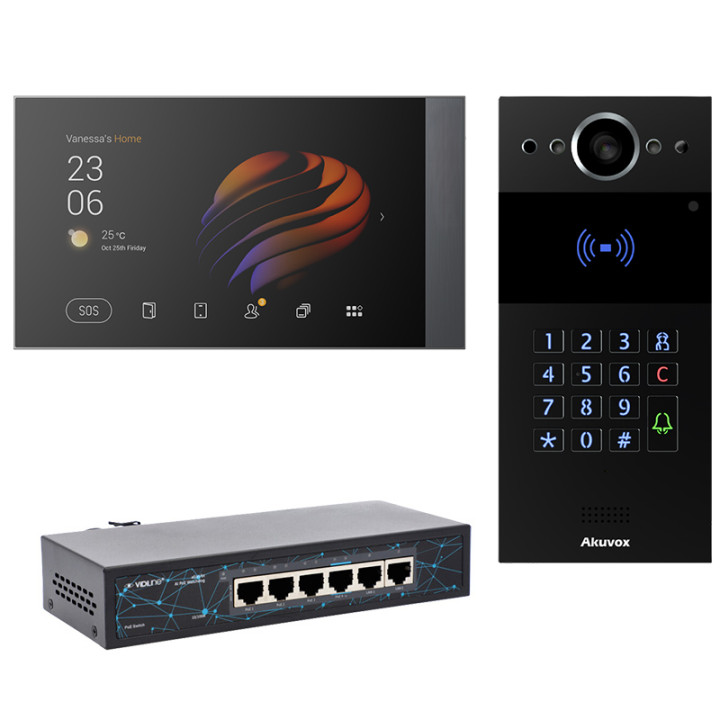 Akubela video domofonu komplekts PoE panelis Akuvox R20K + monitors PG71N-POE-EU
