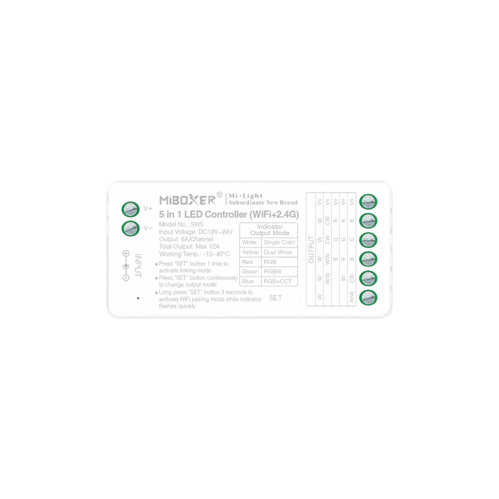 LED kontrolieris 5in1 RGB+CCT 12-24VDC 12A WiFi SW5 (FUT037W+)