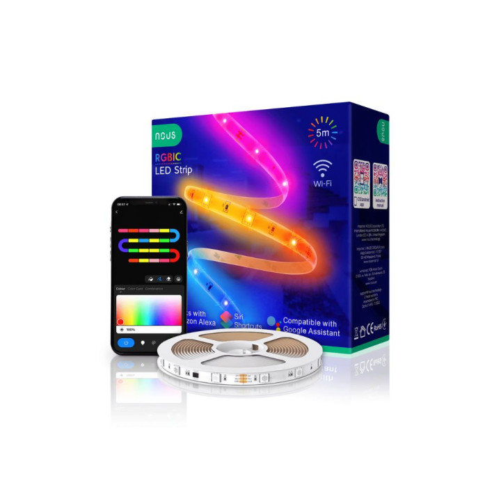 Nous F4 viedā Tuya Wi-Fi RGBIC (kontrolējama pa mikroshēmai) LED lente, 5 metri