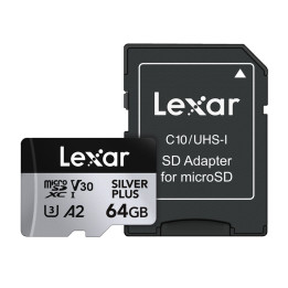 Lexar High-Performance Silver Plus microSDXC 64GB atmiņas karte + adapteris