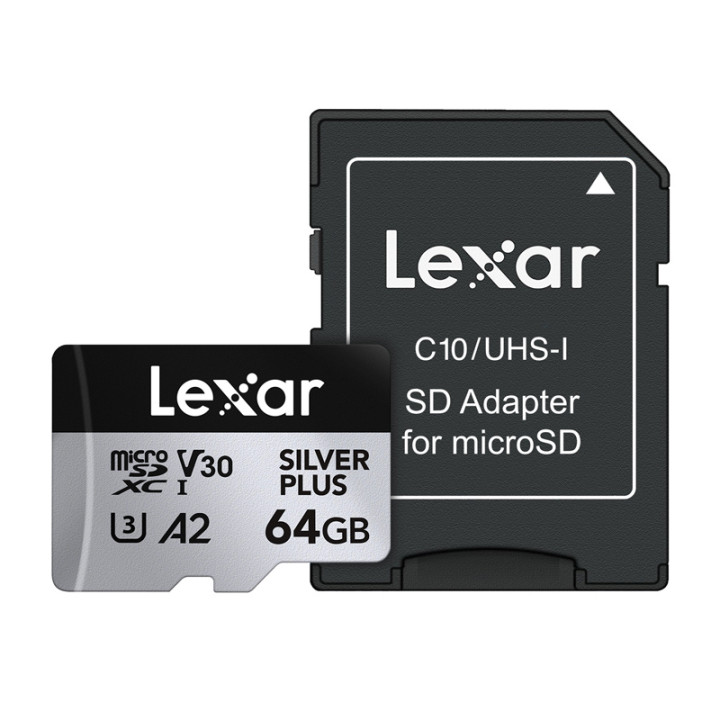 Lexar High-Performance Silver Plus microSDXC 64GB atmiņas karte + adapteris