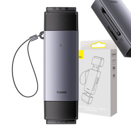 Baseus Lite sērijas SD/TF atmiņas karšu lasītājs, USB + USB-C (pelēks)