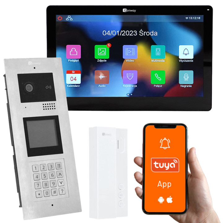 Genway KIT-F-M91-A01-2W-C daudzdzīvokļu video domofona komplekts ar kodu, karti, atslēgas piekariņu, Tuya viedtālruņa integrācij