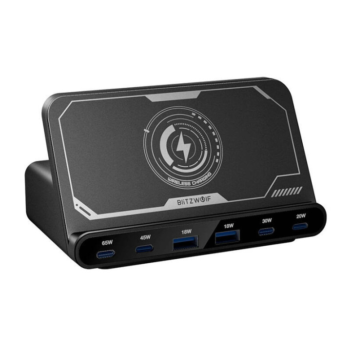 Blitzwolf BW-S27 160W, 2xUSB-A, 4xUSB-C, 15W bezvadu lādētājs (melns)