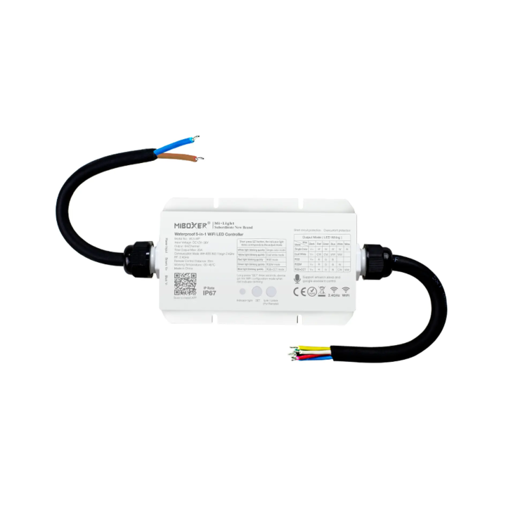 Ūdensizturīgs LED kontrolieris WiFi RGB+CCT 12-48VDC 5in1 WL5-WP