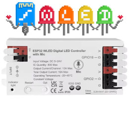 Kontroler LED RGBCCT 10A ESP32 mikrofons WLED