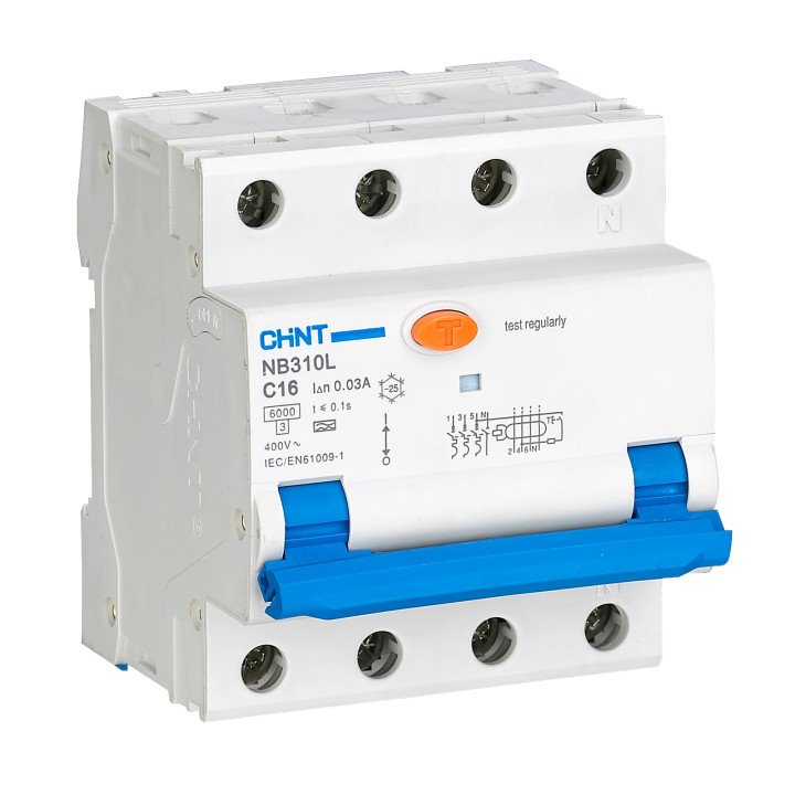 CHINT NB310L 16A 3P+N 30mA RCBO A-klase C-līkne