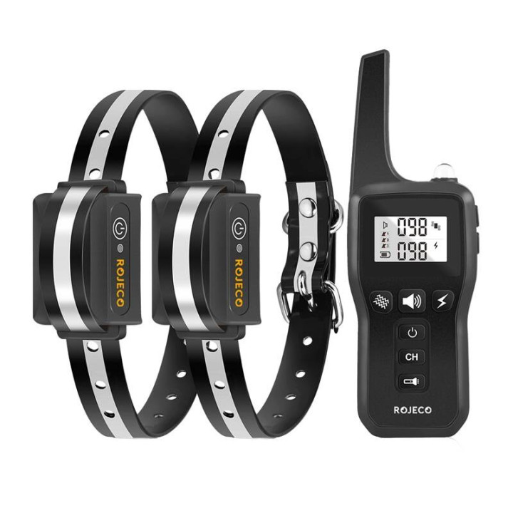 Rojeco PD529 1000 m suņu apmācības kaklasiksna ar 2 kakla siksnām (melna)