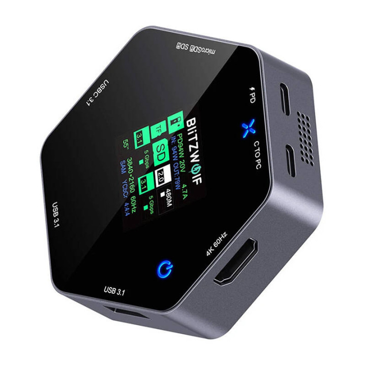 Blitzwolf 8in1 dokstacija BW-TH16 USB 100W LCD viedais displejs