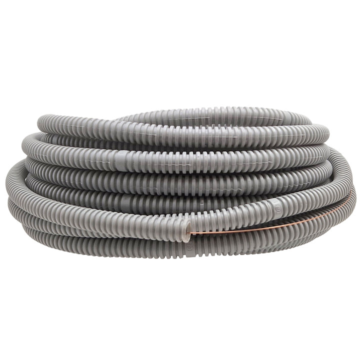 Elastīgas gofrētas pelēkas caurules ar pilotu 16mm320N15m