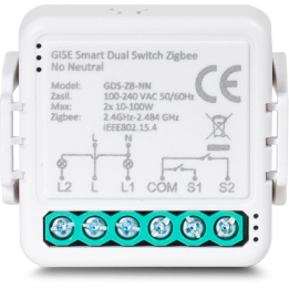 GISE Smart GDS-ZB-NN – duāls Zigbee releja modulis bez nulles vada