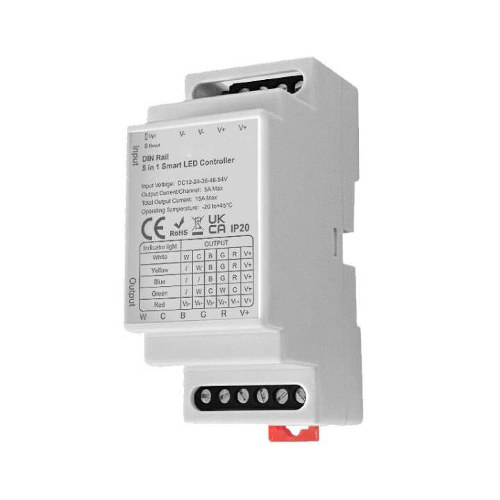 5in1 ZigBee DIN sliedes LED lentes kontrolieris, DC 12-54 V