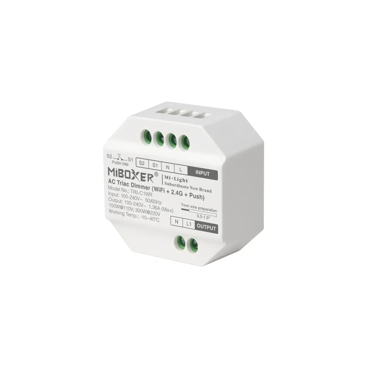 TRIAC Dimmer 100-240V AC 1,36A WiFi/2,4G/Push TRI-C1WR