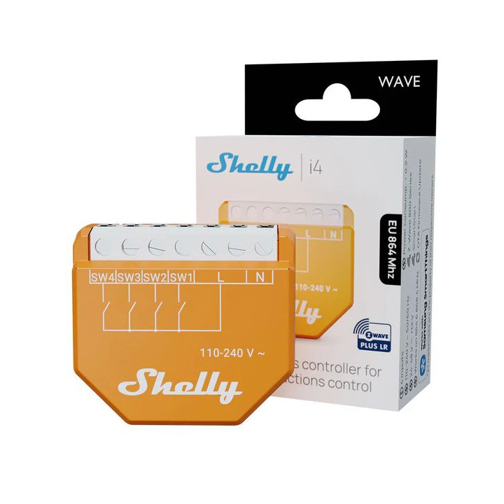 Shelly WAVE i4 bezvadu slēdža ievades/sižeta kontrolleris - EU Long range versija