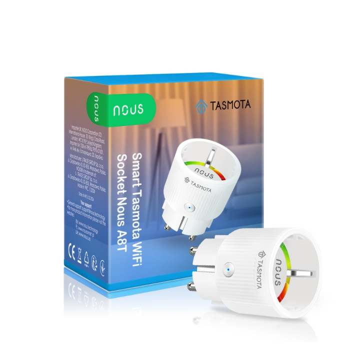Nous A8T WiFi viedais spraudnis ar jaudas mērītāju, Tasmota programmaparatūra, MQTT atbalsts, saderīgs ar materiālu (10A/2300W)