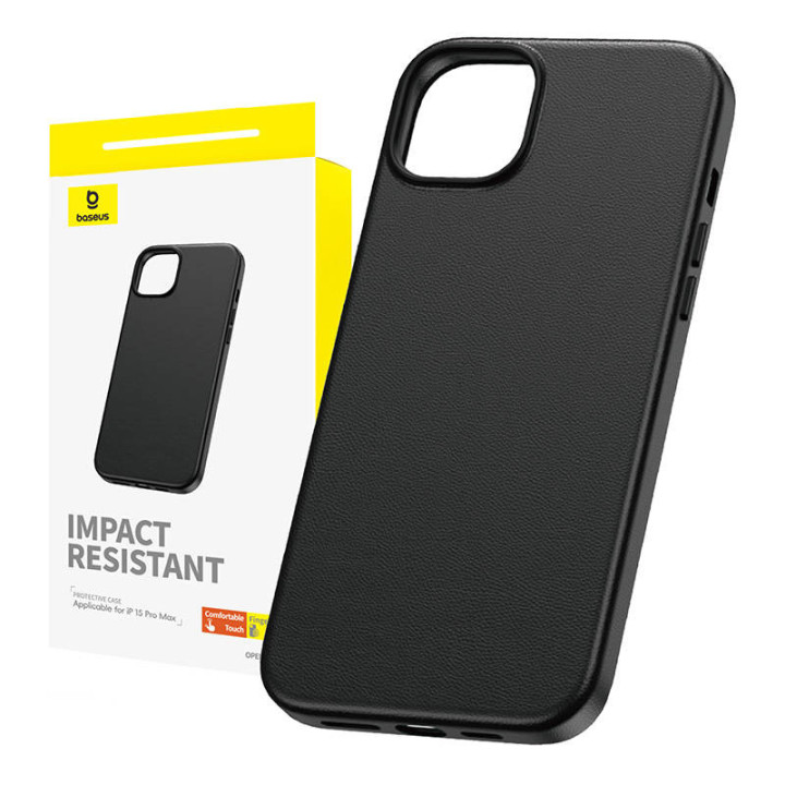 Tālruņa maciņš iPhone 15 ProMax Baseus Fauxther Series (melns)