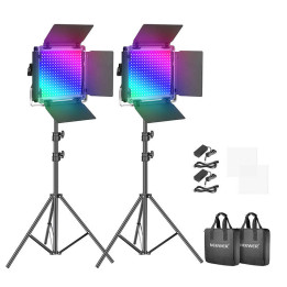 Jaunāks 660 PRO RGB LED studijas komplekts, divas 50W 3200-5600K lampas + statīvi + vārti