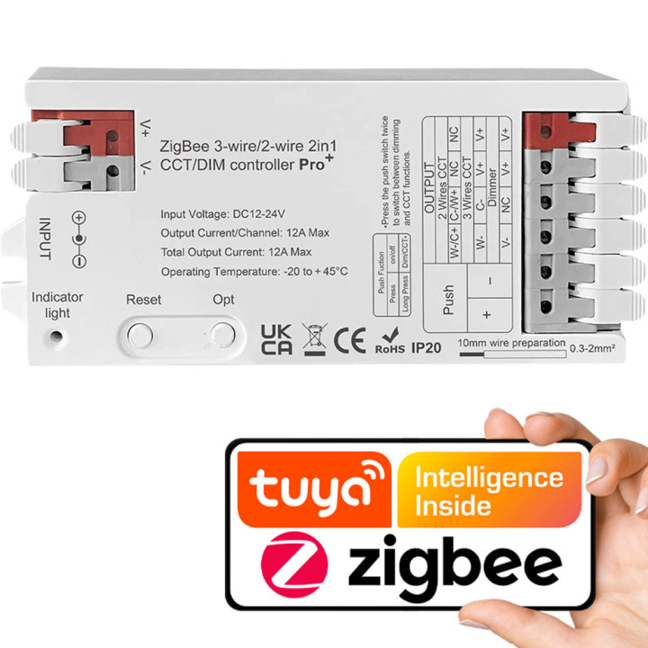LED kontrolieris 2-in-1 12A DIM CCT ZigBee + RF GL Series TUYA