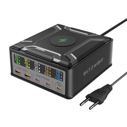 Blitzwolf BW-S28 260W, 2xUSB-A, 3xUSB-C, 15W bezvadu lādētājs (melns)
