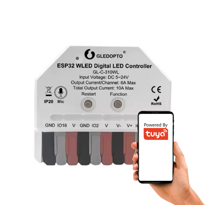 MINI ESP32 kontrolieris ar mikrofonu RGBIC WIFI WLED digitālajām LED lentēm