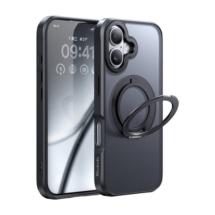 Чехол McDodo PC-4930 MagSafe для iPhone 16 с подставкой (черный)