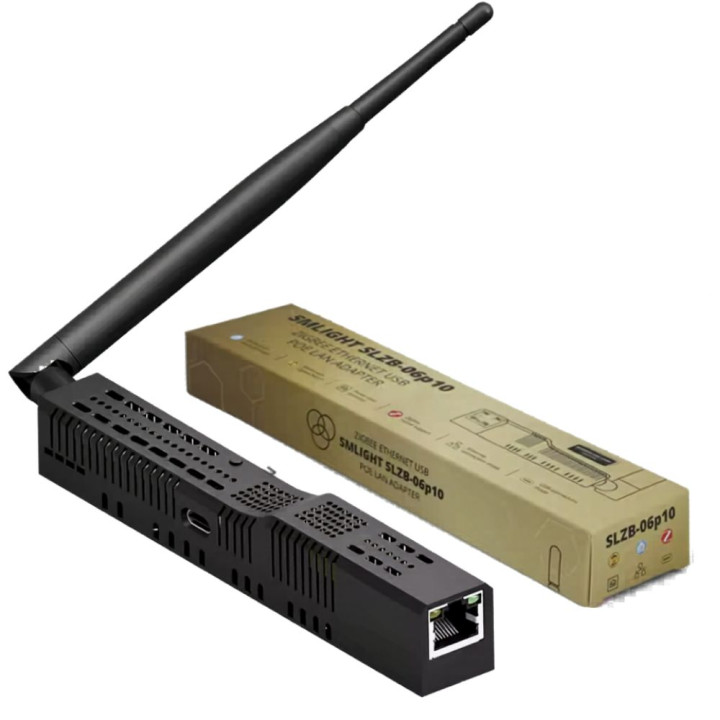 SMLIGHT SLZB-06p10U — adapteris, Zigbee, Ethernet, PoE, USB, Wi-Fi, pavediens, matērija (CC2674P10)