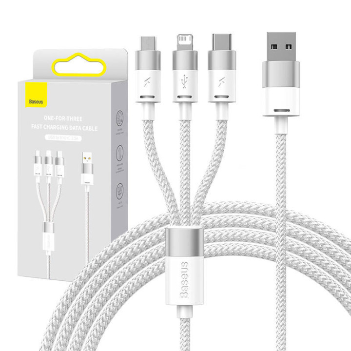 USB-кабель 3в1 Baseus StarSpeed ​​Series, USB-C + Micro + Lightning 3,5А, 1,2м (Белый)