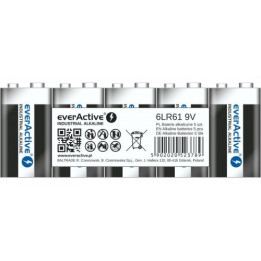 5x everActive Pro Alkaline 9V 550mAh 6LR61 6LF22 E-Block Profesionāls rūpnieciskais akumulators 5gab