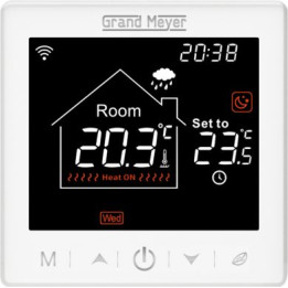 Programmējams termoregulators ar Wi-Fi tālvadības disku grīdas apsildes vadībai, 3600 W, 16 A, 230 V, IP20, balts