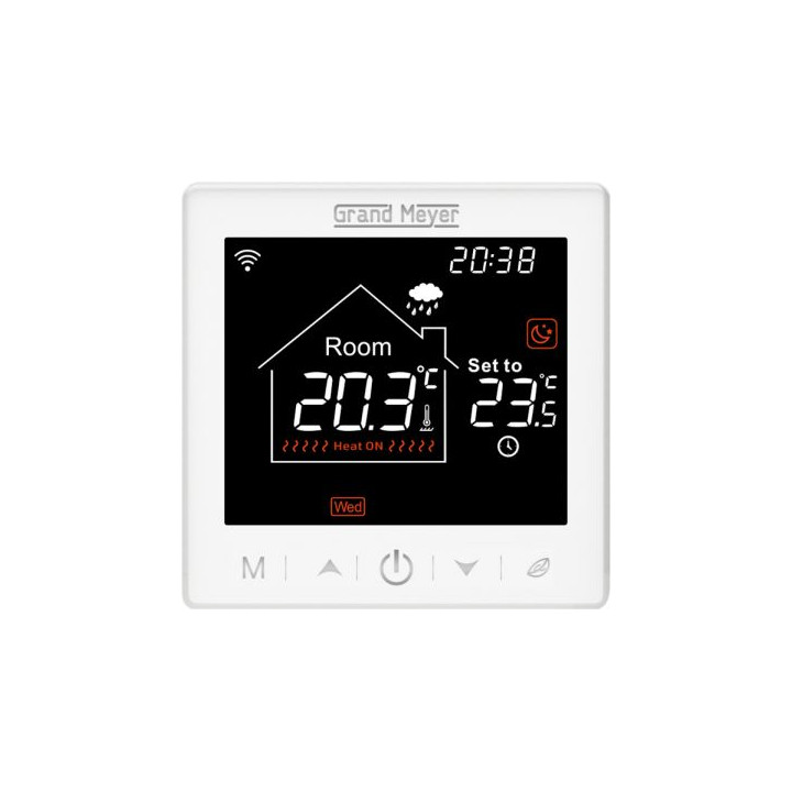 Programmējams termoregulators ar Wi-Fi tālvadības disku grīdas apsildes vadībai, 3600 W, 16 A, 230 V, IP20, balts