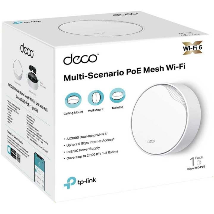 Домашняя ячеистая система Wi-Fi TP-LINK DECO X50-POE (1 шт.)