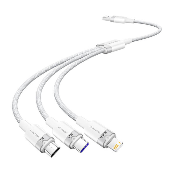 Кабель USB 2.0 А — 3-в-1 6А Vention CTRWG 1.5M (белый)