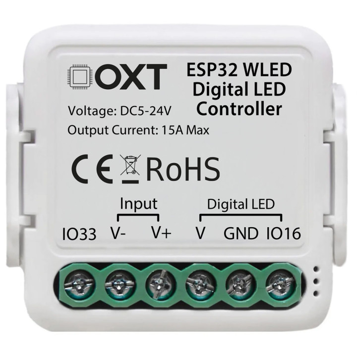 OXT mini moduļa WLED kontrolieris RGBIC/RGBWIC/MONOIC 15A 5–24V ESP32 mikrofons WLED