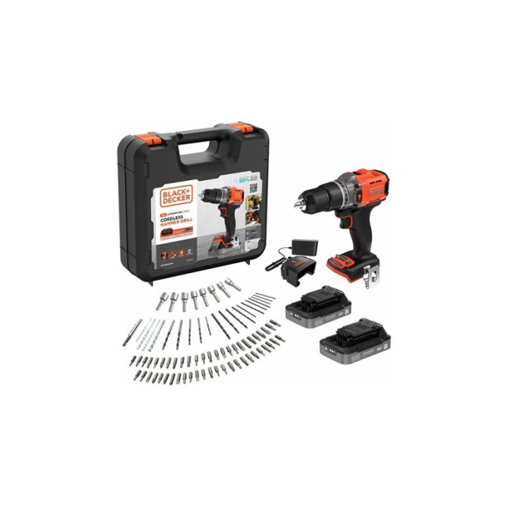 BLACK & DECKER 18 V triecienurbjmašīna (2 x 2,0 Ah akumulatori, 1 A lādētājs, 80 piederumi) BCD383D2XKA-QW