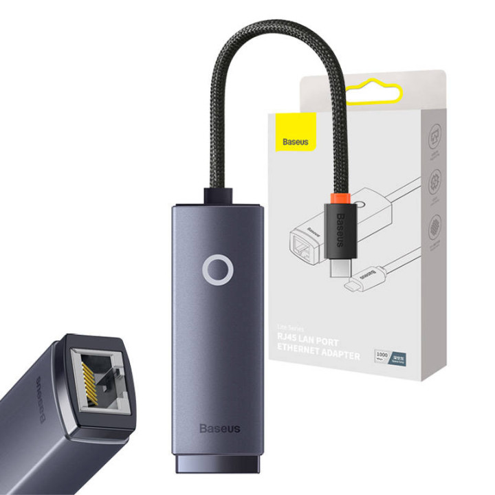 Tīkla adapteris Baseus Lite Series USB-C uz RJ45 (pelēks)