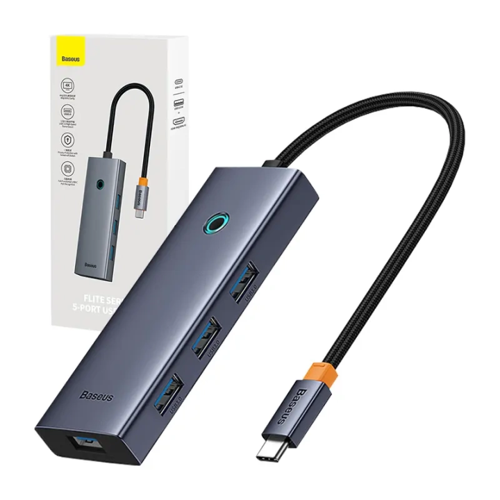 Hub 5w1 Baseus UltraJoy 5 portu (1xHDMI4K@30Hz + 4xUSB 3.0) pelēks
