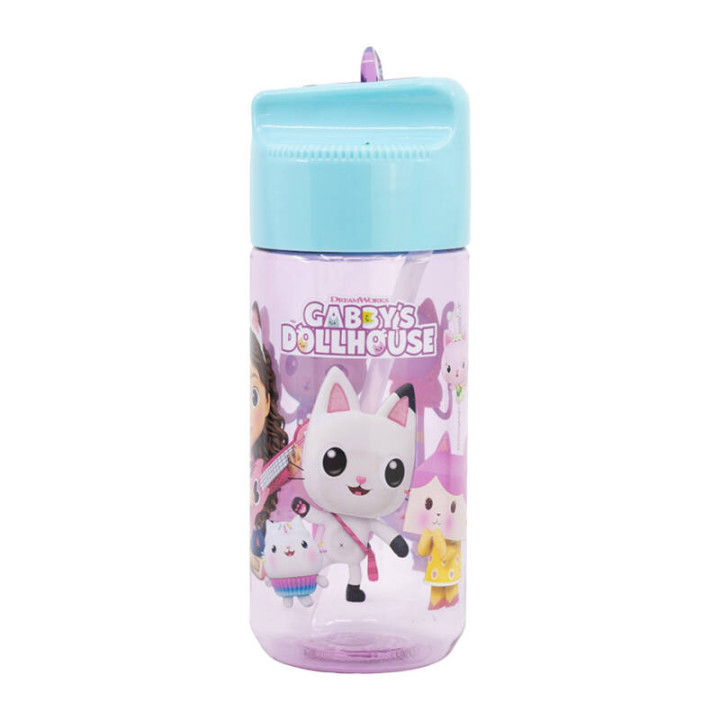 Бутылка для воды с трубочкой для детей STOR 21236 430 мл Gabby's Dollhouse (розово-голубой)