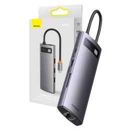Hub 8in1 Baseus StarJoy Series, USB-C līdz 3x USB 3.1 + HDMI + USB-C PD + RJ45 + microSD/SD