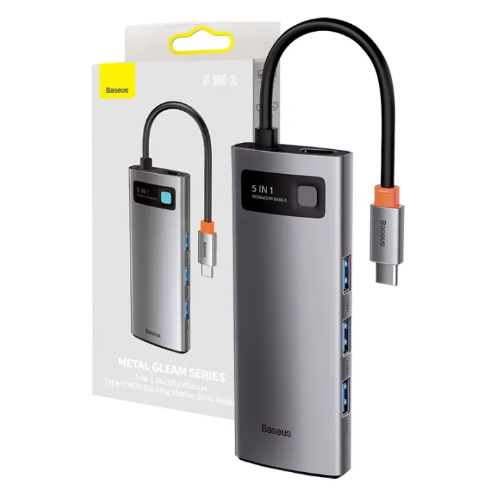 Адаптер Baseus Hub 5 в 1 USB-C на 3 порта USB 3.0 + HDMI + USB-C PD