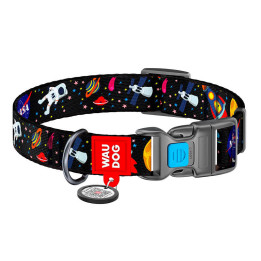 Нейлоновый ошейник для собак с QR-кодом Waudog "NASA" размер L