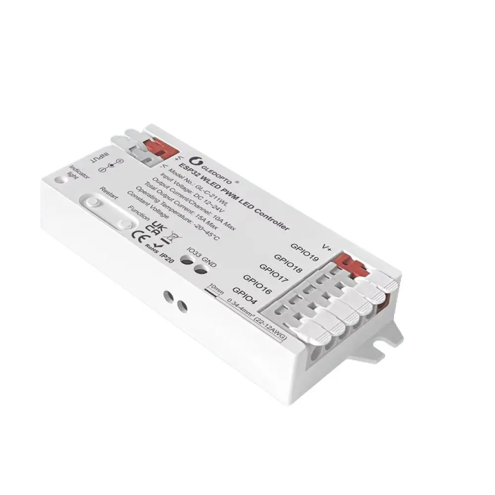 Gledopto GL-C-211WL viedais Wi-Fi PWM WLED kontrolieris analogajām (RGB, RGBW, RGBCCT, CCT, vienas krāsas) LED sloksnēm