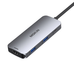 MOKiN 7 in 1 Adapter Hub USB-C uz 2x USB 3.0 + 2x USB-C + SD + Micro SD + HDMI (sudraba krāsā)