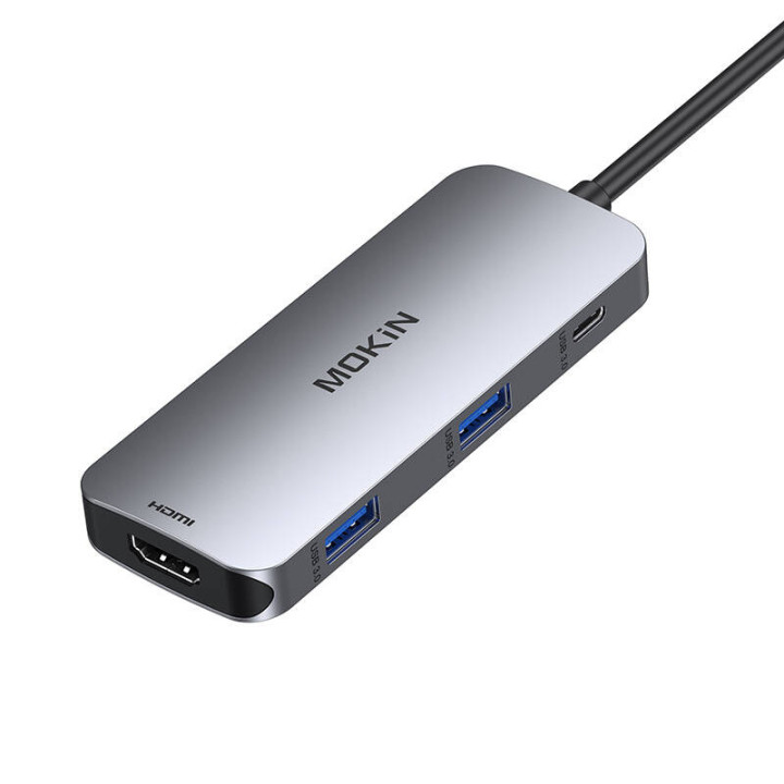 MOKiN Адаптер-концентратор 7 в 1 USB-C — 2x USB 3.0 + 2x USB-C + SD + Micro SD + HDMI (серебристый)