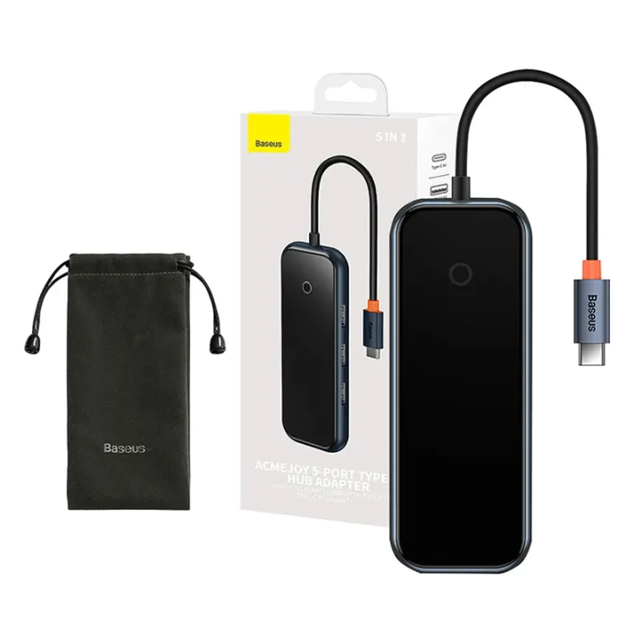 Концентратор 5 в 1 серии Baseus AcmeJoy USB-C на 2 порта USB 3.0 + USB 2.0 + USB-C PD + HDMI (темно-серый)